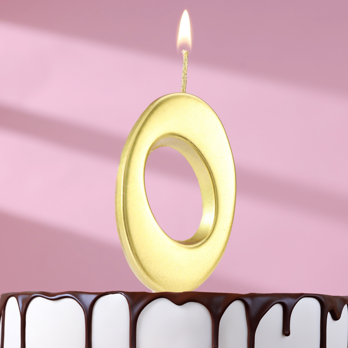 Свеча в торт цифра 0, 5,3 см, золото