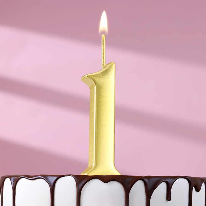 Свеча в торт цифра 1, 5,3 см, золото свеча цифра в торт 1