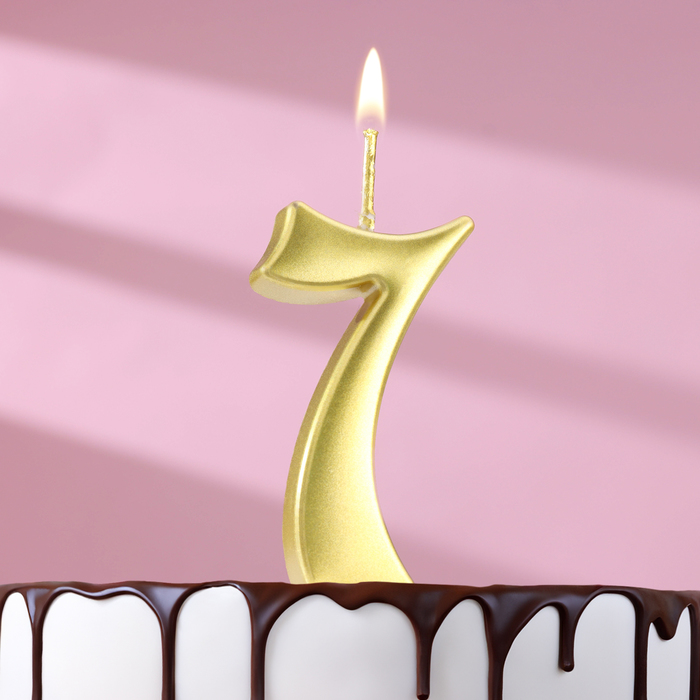 Свеча в торт цифра 7, 5,3 см, золото свеча в торт цифра 7 голубая