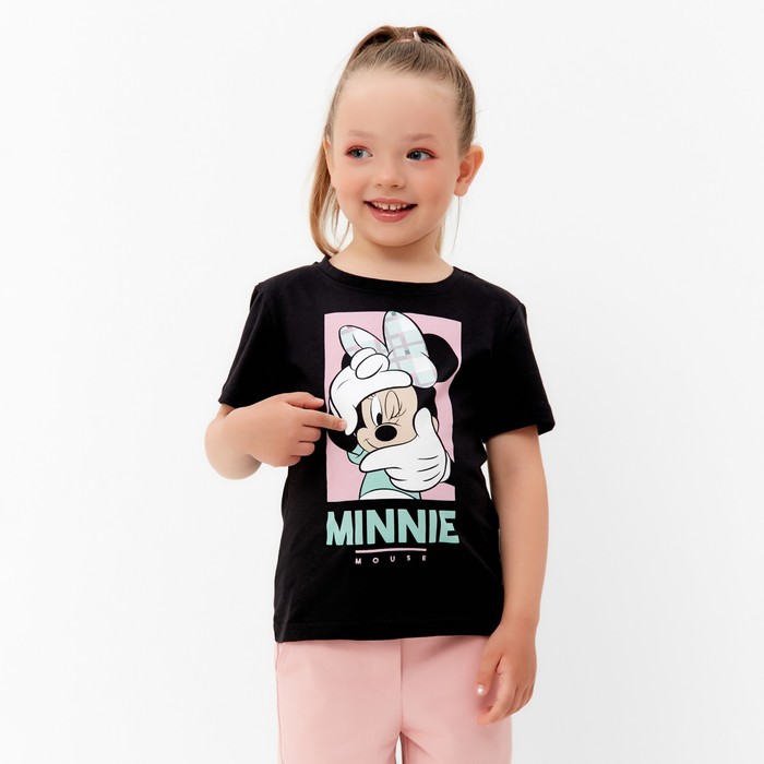 Футболка детская Minnie Минни Маус, рост 98-104, цвет чёрный футболка детская choose love минни маус рост 98 104 серый