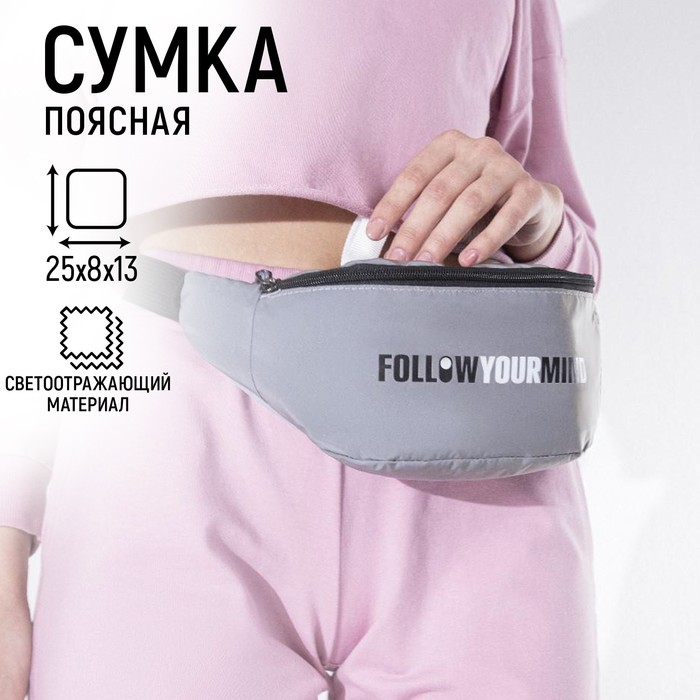 фото Сумка поясная светоотражающая follow your mind 35х12х5 см, цвет серый nazamok