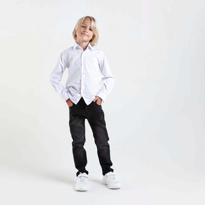 фото Школьная рубашка для мальчика, цвет белый/синий, рост 116-122 см семицвет-тики
