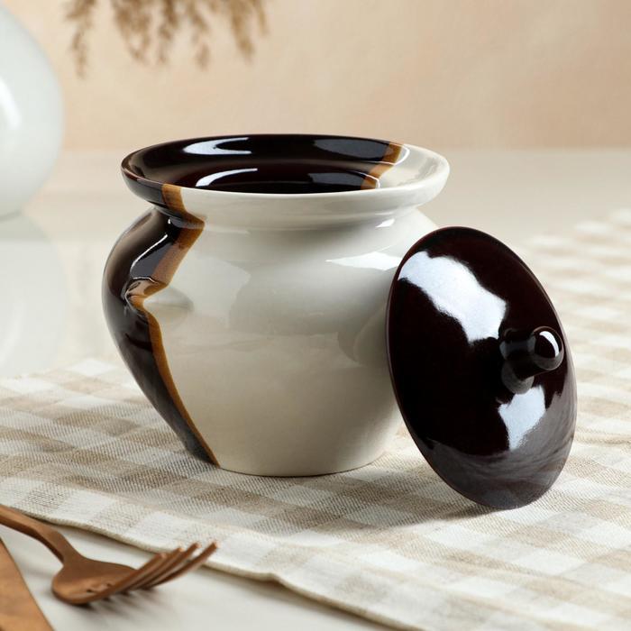 Горшочек для запекания бело-коричневый, 0,45 л