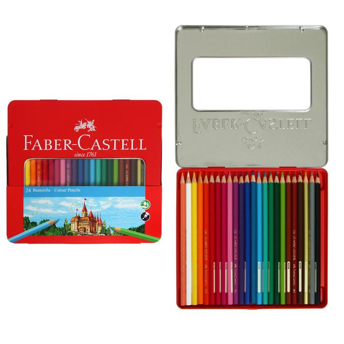 фото Карандаши 24 цвета faber-castell «замок», шестигранный корпус, заточенные, в металличествоки корпусе