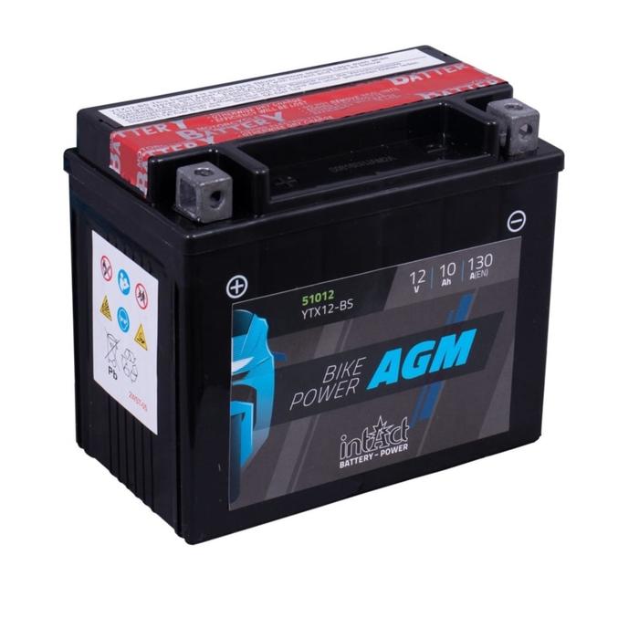 Аккумулятор intAct IA YTX12-BS, AGM, 12В, 10Ач, пуск ток 150А, прямая (+ -)