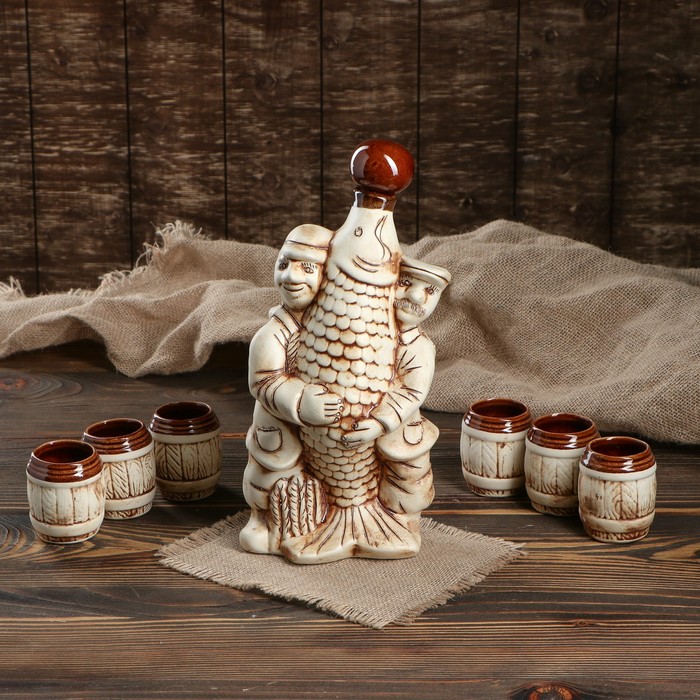 Штоф с рюмками "Два рыбака" 7 предметов, 1 л