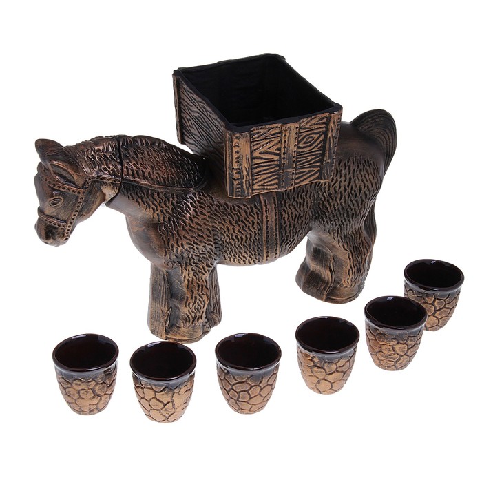 Штоф с рюмками "Орловский мерин" бронза, 7 предметов, 1,5 л