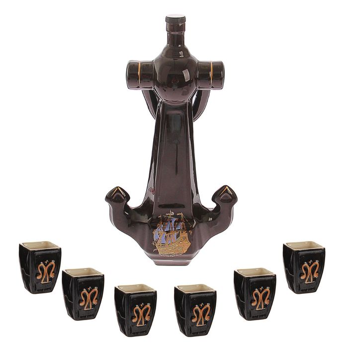 Штоф с рюмками "Якорь большой" 7 предметов, 1 л, микс