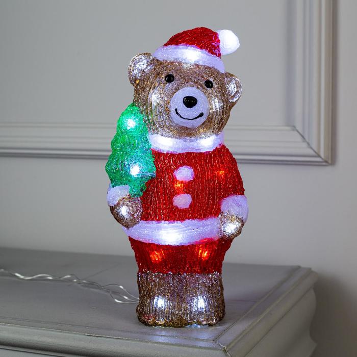 Светодиодная фигура «Медведь с ёлкой» 10 × 30 × 10 см, акрил, 30 LED, 220 В, свечение белое светодиодная фигура шар 30 × 30 × 30 см 10 вт 220 в