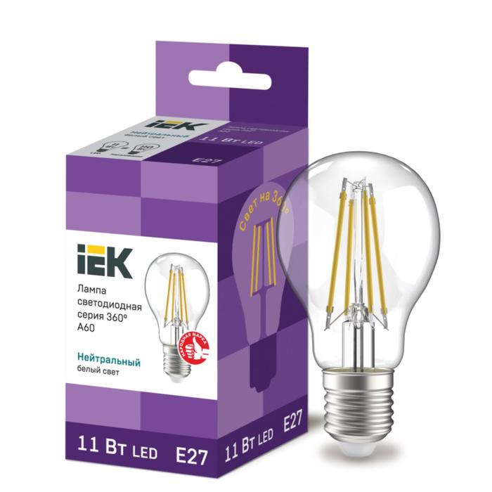 Лампа светодиодная IEK LLF, Е27, 11 Вт, 4000 К, 1320 Лм, филаментная, шар