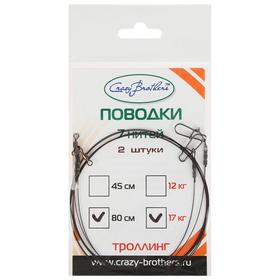 

Поводок стальной для троллинга, 80 см/17 кг, 2 шт.