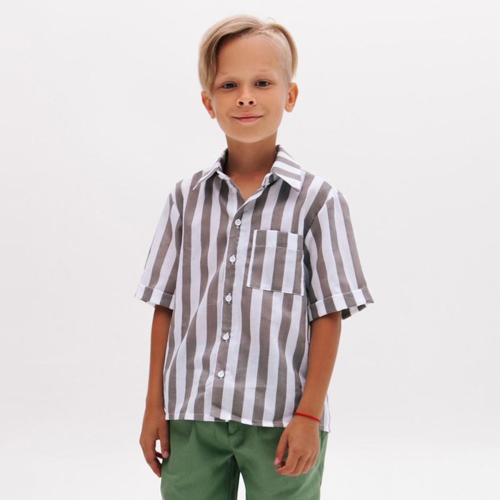 Рубашка для мальчика MINAKU: Cotton collection, цвет коричневый/белый, рост 152 см
