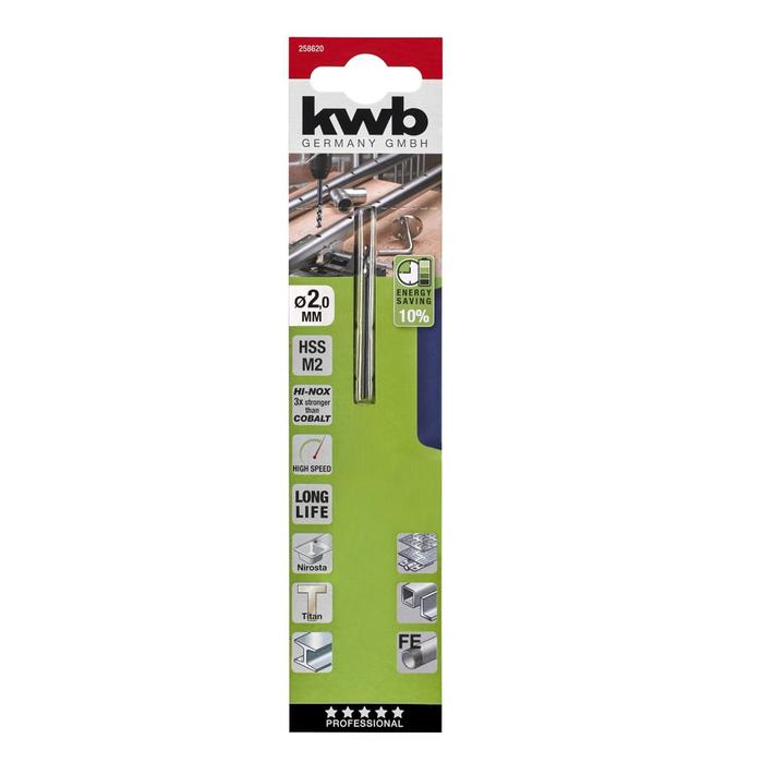 

Сверло по металлу KWB HI-NOX, 2х49 мм, угол заточки 130°, сталь HSS M2