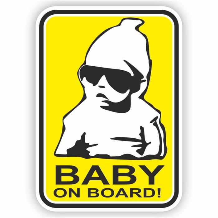 Наклейка Baby on board черные очки, цветная, 10 х 15 см
