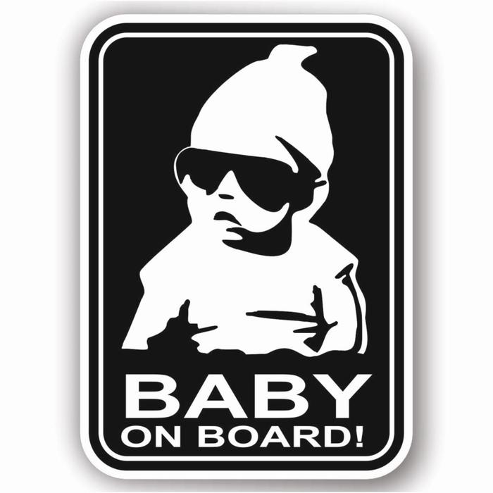 Наклейка Baby on board черные очки, черный фон, 10 х 15 см