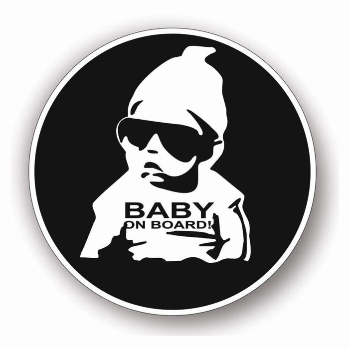 Наклейка Baby on board черные очки, круг, черный фон, d=15 см