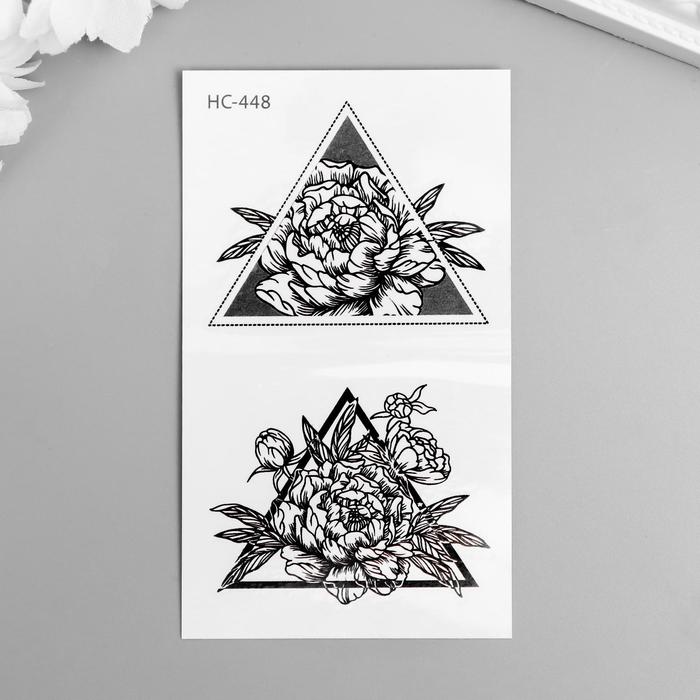 Татуировка на тело чёрная Цветы в треугольниках 10,5х6 см