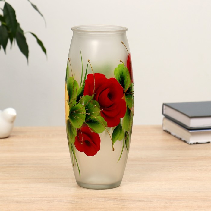 ваза верба овал на матовом стекле d 7 5 h 26 х10 см микс Ваза Роза на матовом стекле, d-7см 10х23 см