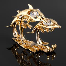 Сувенир 'Три дельфина на волне' с 6 кристаллами , 12х4х9,5 см Ош