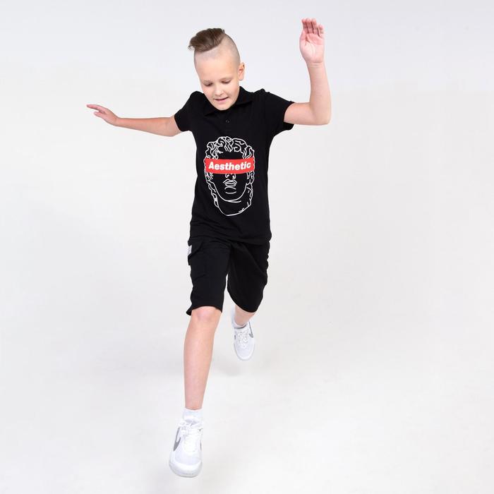 фото Футболка-поло для мальчика, цвет чёрный, рост 122 см (7 лет) практик
