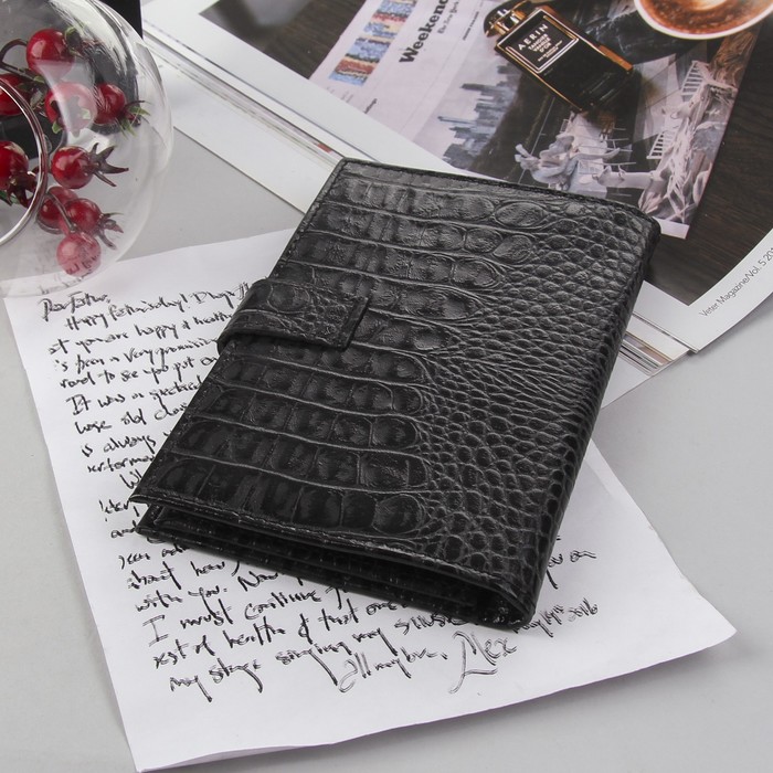 Портмоне на кнопке, 1 отделение, отдел для монет, чёрный кайман