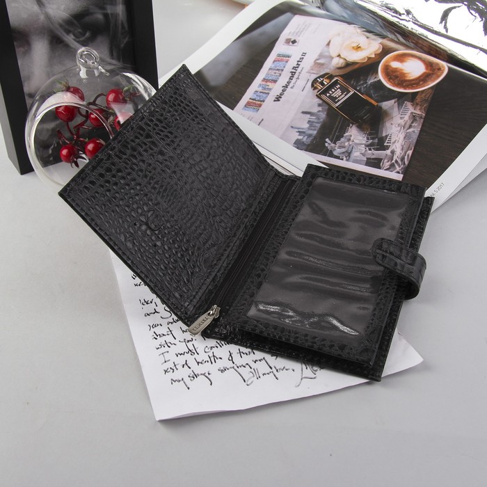 Портмоне на кнопке, 1 отделение, отдел для монет, чёрный кайман