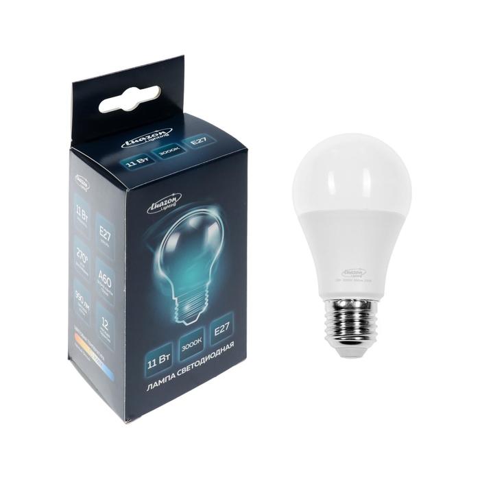 Лампа cветодиодная Luazon Lighting, A60, 11 Вт, E27, 990 Лм, 3000 K, теплый белый лампа cветодиодная smartbuy e27 a60 9 вт 3000 к теплый белый свет
