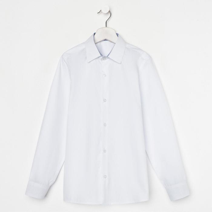 фото Школьная рубашка для мальчика, цвет белый/клетка, рост 128-134 см семицвет-тики