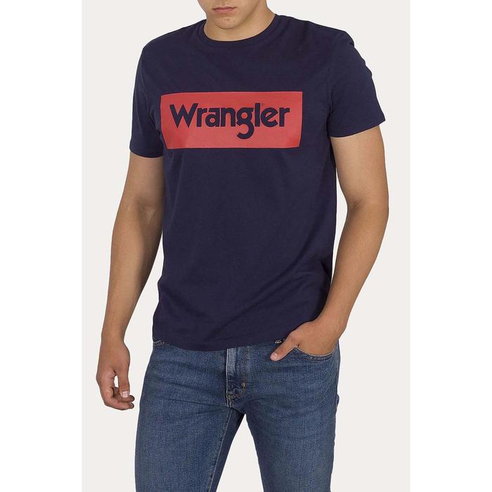 фото Футболка мужская wrangler ss logo tee navy, размер 48 (w742fk114)