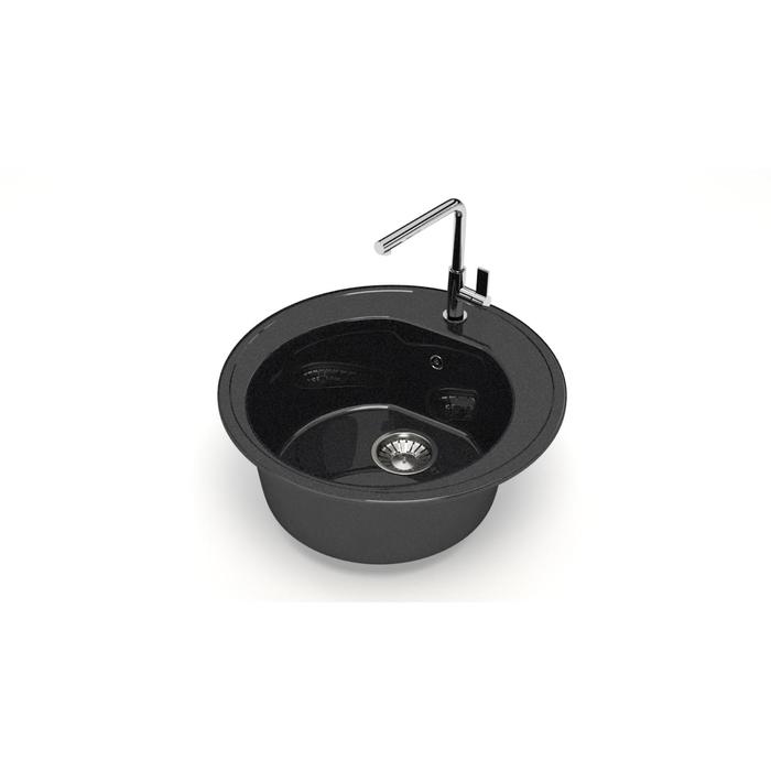 цена Мойка кухонная из камня Glanz Черая L3G32, 510x510x191 мм, глянцевая, врезная, черная