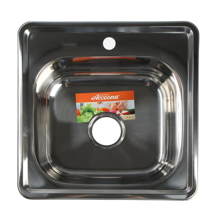 Мойка кухонная Accoona AB4848, врезная, двойная, толщина 0.6 мм, 480х480х165 мм, глянец