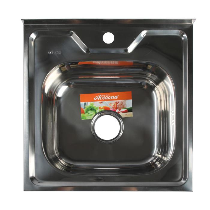 Мойка кухонная Accoona AB5050, накладная, толщина 0.6 мм, 500х500х165 мм, глянец
