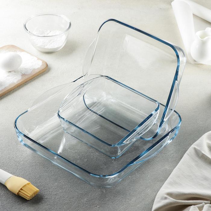 Набор квадратной посуды для запекания Borcam, 3 предмета: 1,95 л, 3,2 л, 1,04 л