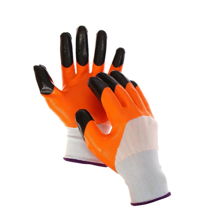 Перчатки нейлоновые, с нитриловым обливом, размер 9, оранжевые