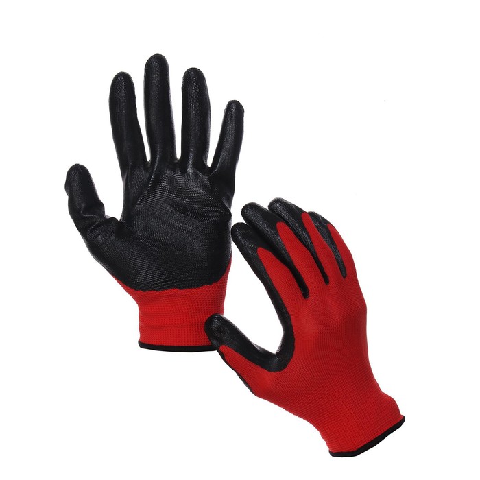 Перчатки нейлоновые, с нитриловым обливом, размер 9, красные