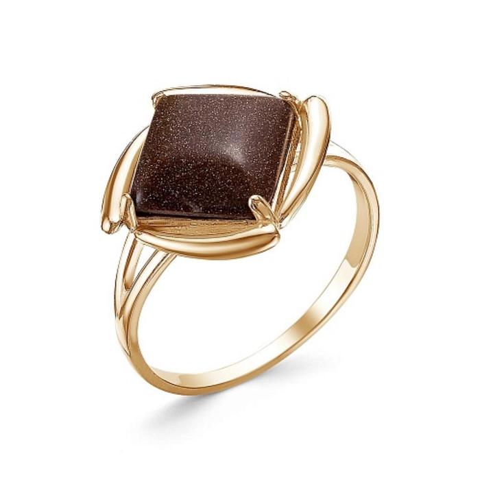 Кольцо "Авантюрин коричневый" бумеранг, позолота, 19 размер