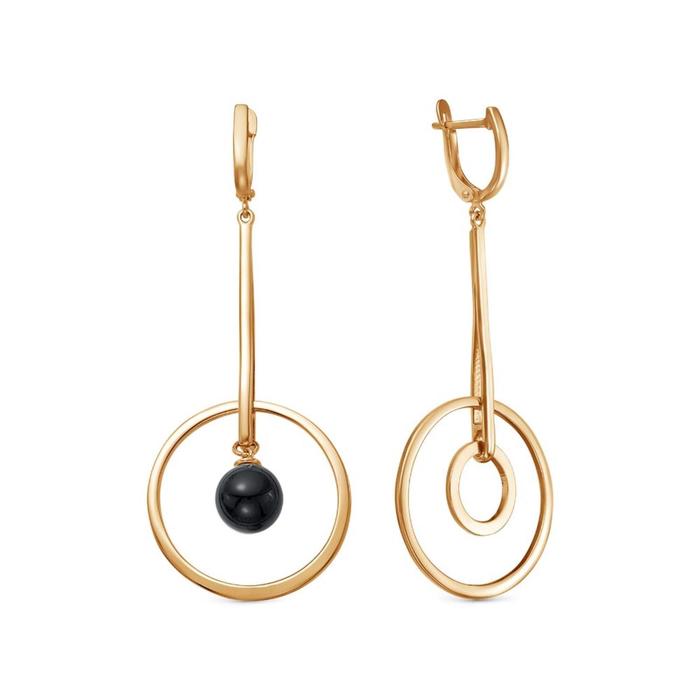

Серьги "Агат чёрный" асимметрия, круги, позолота