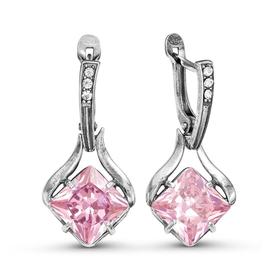 

Серьги "Ромб" подвеска, посеребрение с оксидированием, цвет розовый