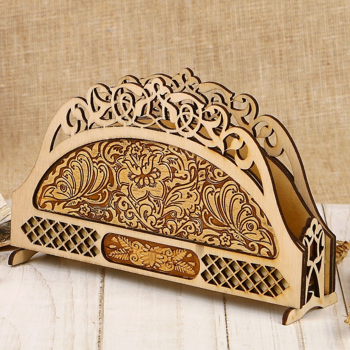 Салфетница «Цветы», резная, 16×3,5×9 см, береста