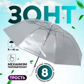 Зонт - трость полуавтоматический «Каркас», 8 спиц, R = 48 см, цвет прозрачный