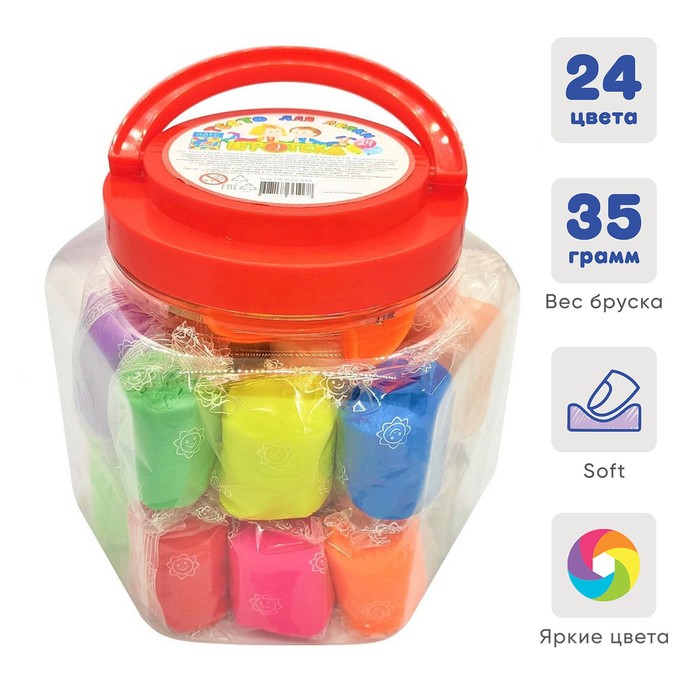 

Тесто для лепки 24 цвета, 840 г, "Игротека" в пластиковом ведре + 6 штампов