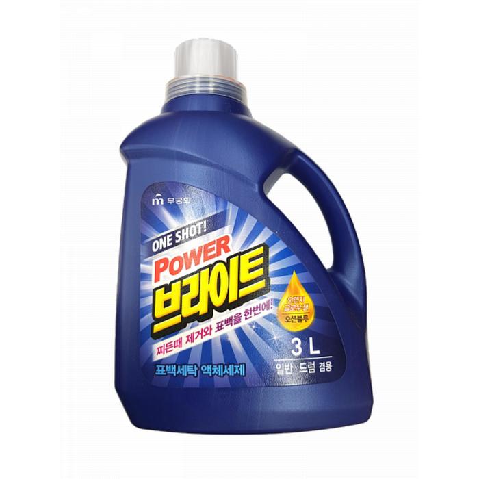 

Жидкое средство для стирки One Shot Power Bright Liquid Detergent, с ферментами, универсальное, 3 л