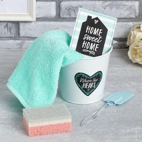 

Набор подарочный Sweet home вид 2, ведро, полотенце 30х60, лопатка, губка (МИКС)