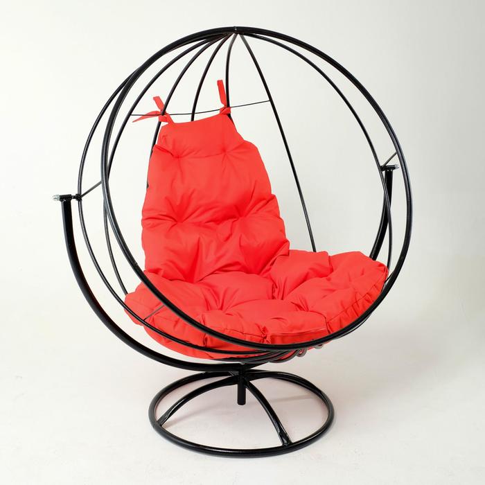 Вращающееся кресло "Круглое" с красной подушкой, 139х106х69см