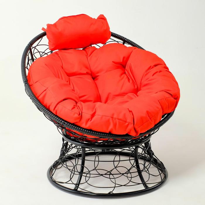 Кресло Папасан мини, ротанг, с красной подушкой, 81х68х77см