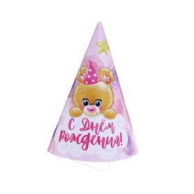 

Колпак бумажный «С днём рождения», мишка 1 шт., цвет розовый