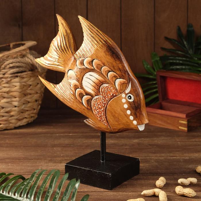 Сувенир "Коричневая рыбка" дерево, на подставке 30х9х39 см
