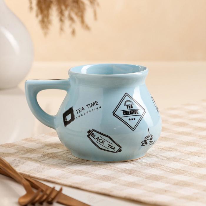 фото Кружка "чай", голубая, глазурь, 0.3 л керамика ручной работы