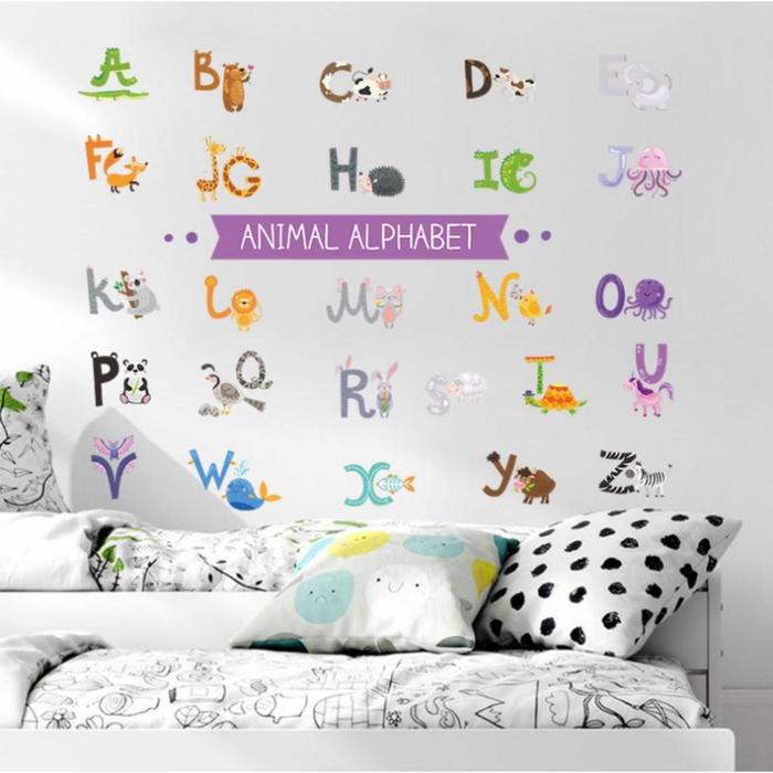 Наклейка пластик интерьерная цветная Алфавит с животными 30х90 см
