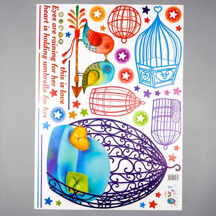 

Наклейка пластик интерьерная цветная "Птенчики и клетки" 50х70 см